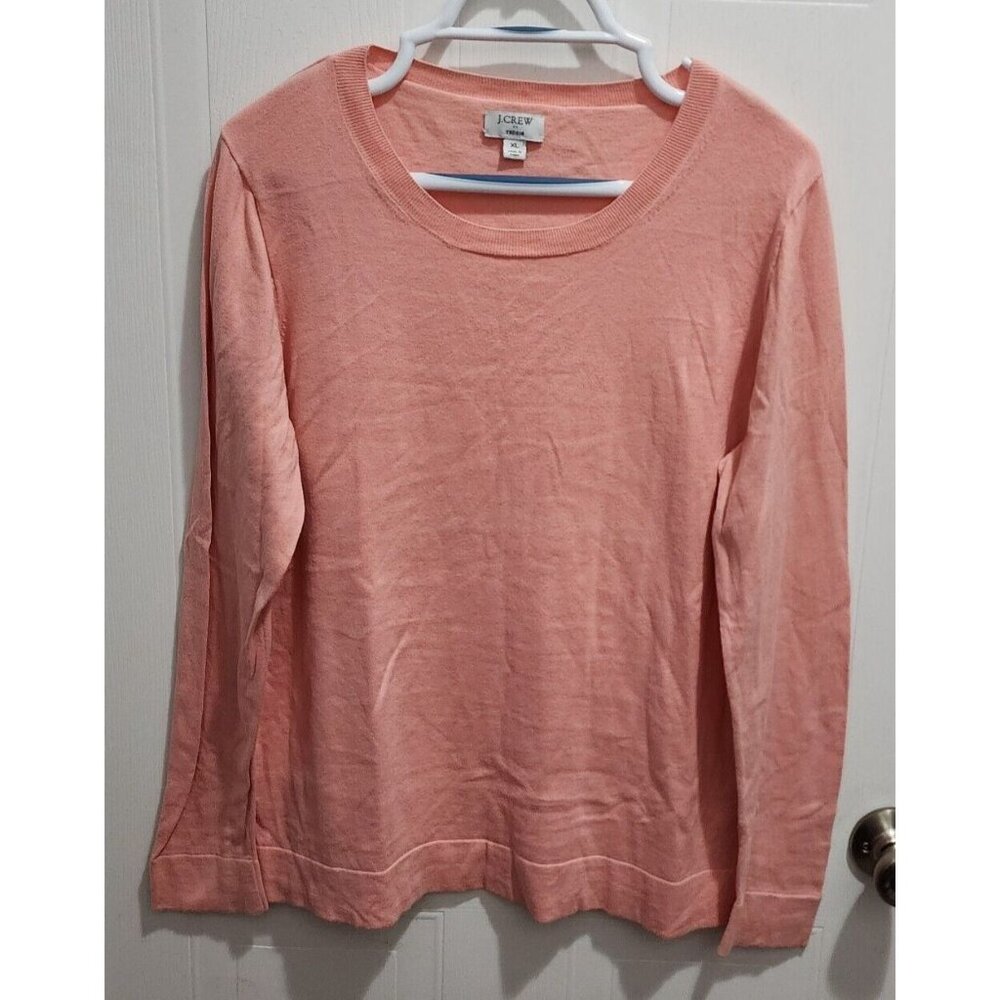 J. Crew Women's Teddie Long Sleeve Crew Neck Knit Top Solid Pink Cotton Size XL